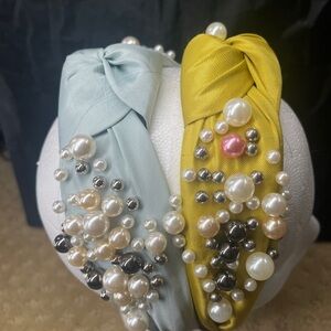 Chic Pearl-Studded Hairbands in Yellow and Blue set 2